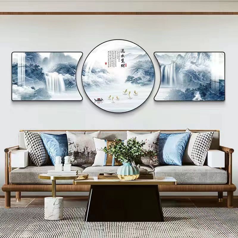 现代简约客厅装饰画沙发背景墙挂画抽象轻奢卧室壁画新中式三联画|undefined