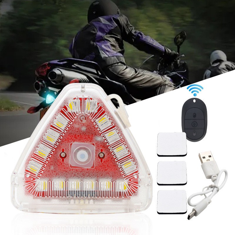 Lámpara triangular M7 super resistente al agua larga duración inalámbrica remoto transformación de luz de advertencia flash de motocicleta