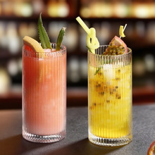 ins简约条纹玻璃杯冰美式拿铁咖啡杯果汁杯冷饮杯家用水杯子酒杯