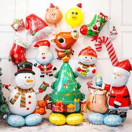 圣诞节装饰气球圣诞树雪老人站立摆件商场橱窗氛围平安景布置