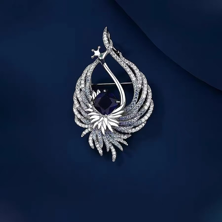 奢华重工凤舞九天凤凰胸针高档时尚精致水晶胸花小众设计感别针