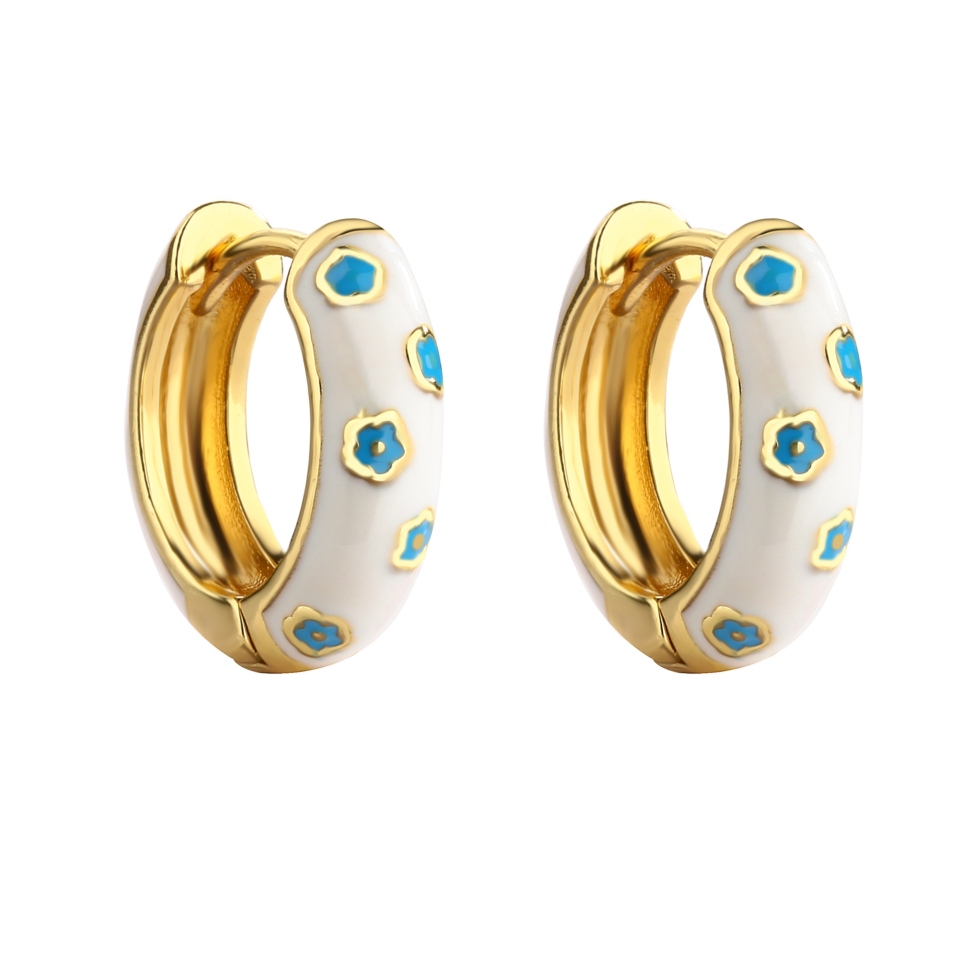 Daily Occasion Copper Material Colorful Flower Copper Sweet Enamel Hoop Earrings