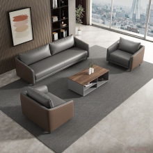 办公室沙发现代会客商务接待洽谈休闲区现代真皮沙发茶几组合套装