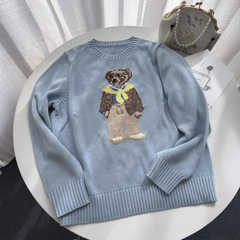 RL/スキャン可能なクマ 25 年秋冬新作ピュアコットンヘビー刺繍漫画ラウンドネックニットセーターレディースカジュアル