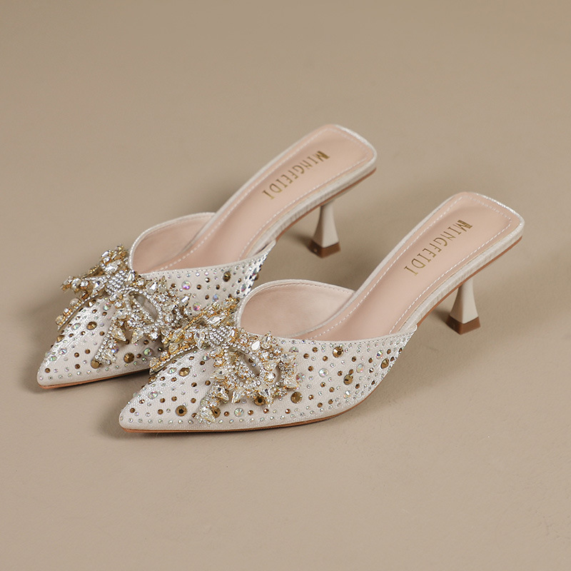 Arco de diamante zapatillas de tacón alto zapatillas de moda de verano, zapatillas de tacón delgado, estilo francés, zapatillas de mujer. image 8