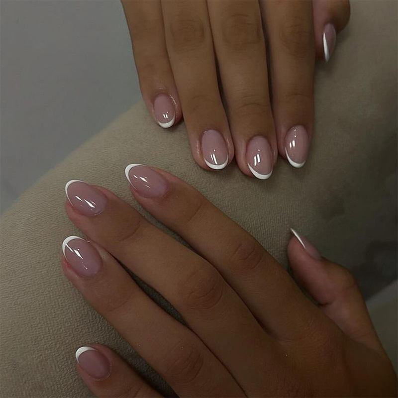 Classic French white-edged wearable nail piece short round nail piece press on nails wear nail piece wholesale
