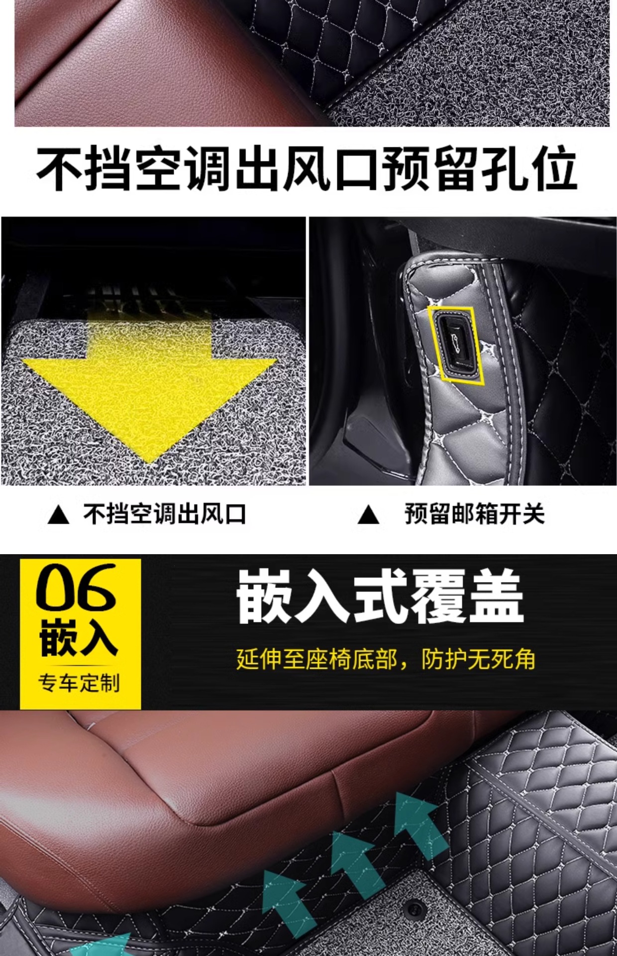 Custom-fit car floor mats, full coverage set of carpet mats, complete car interior accessories, large anti-dirt mats