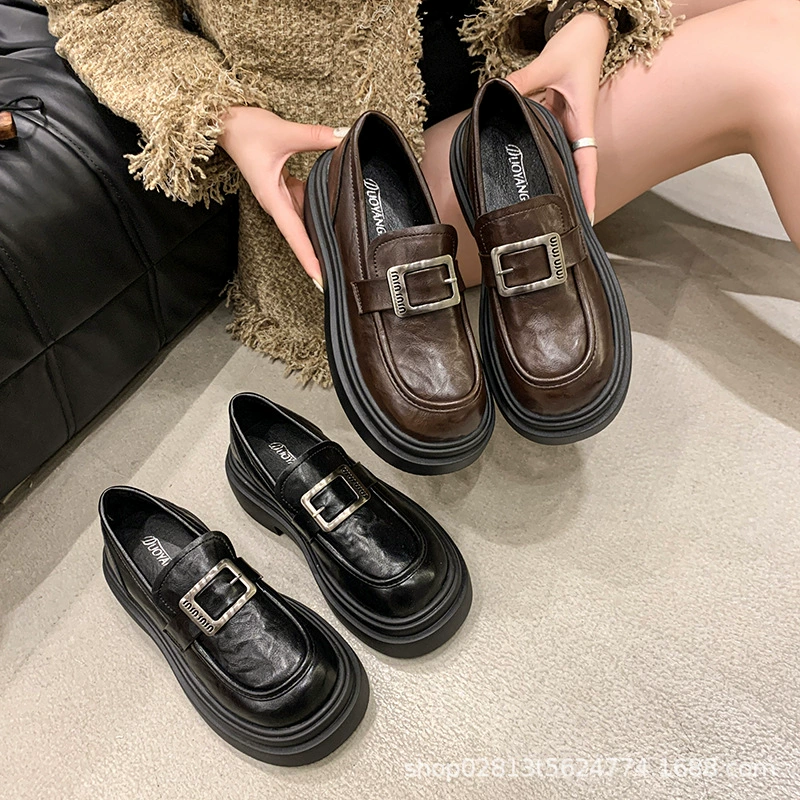 Британские туфли на толстом каблуке Lefu обувь женский 2024 зимний новый рост тренда дикие одиночные туфли Британские ретро кожаные туфли