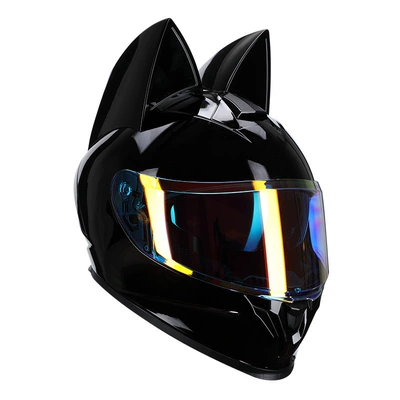 equipped with Bluetooth, personalized full-face motorcycle: Motosiklet kaskı (dəbilqə) - bright-black-cat-eye-color-coated-lenses-s50-53cm