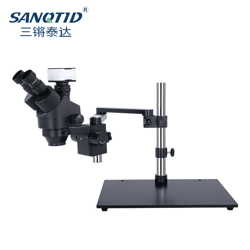 Brazo oscilante universal microscopio estereoscópico de tres ojos 7 - 45 veces reparación de teléfonos móviles soldadura de placa de circuito de PCB puede tomar medición fotográfica