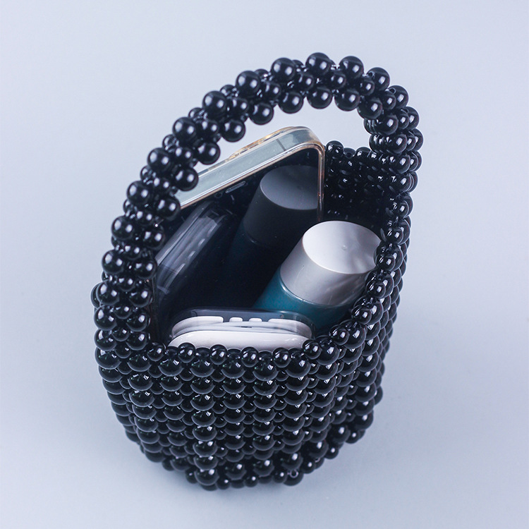 Handmade Beaded Bucket Bag for Women Spring Summer DIY Woven Pearl Party Handbag Trendy - Thumbnail 2