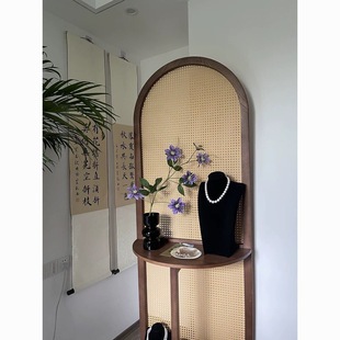Japanese-style Rattan Screen Partition Living Room Entrance Entrance Bedroom Middle Ancient Storage Rack Removable Simple Retro Rack