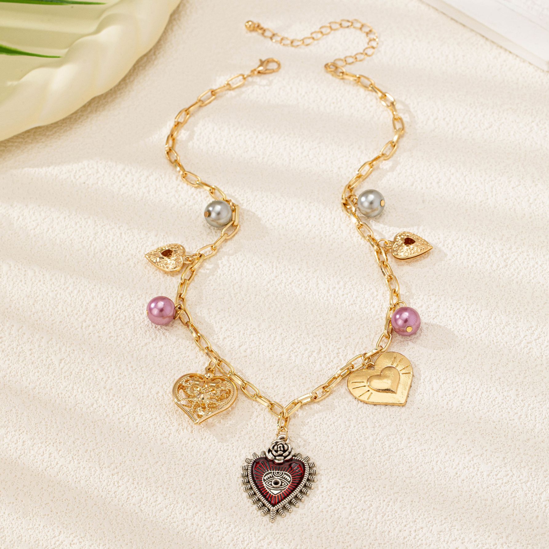 Paperclip Chain Chain Type Elegant Classic Style Devil's Eye Heart Shape Alloy Paperclip Chain Pendant Necklaces Wholesale