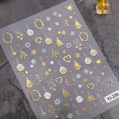 烫金圣诞树美甲贴纸5D浮雕立体雪花圣诞球diy指甲贴纸饰品 TJ款