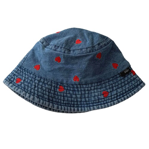 Qiu Nan Korean Children's Fisherman Hat Spring/Summer 2024 New Ins Heart-Shaped Design Girls' Sun Hat Denim Cap