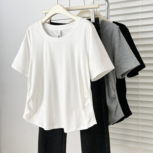 Summer 200kg fat sister plus size new temperament casual waist solid color short sleeve Joker T-shirt base shirt 6428