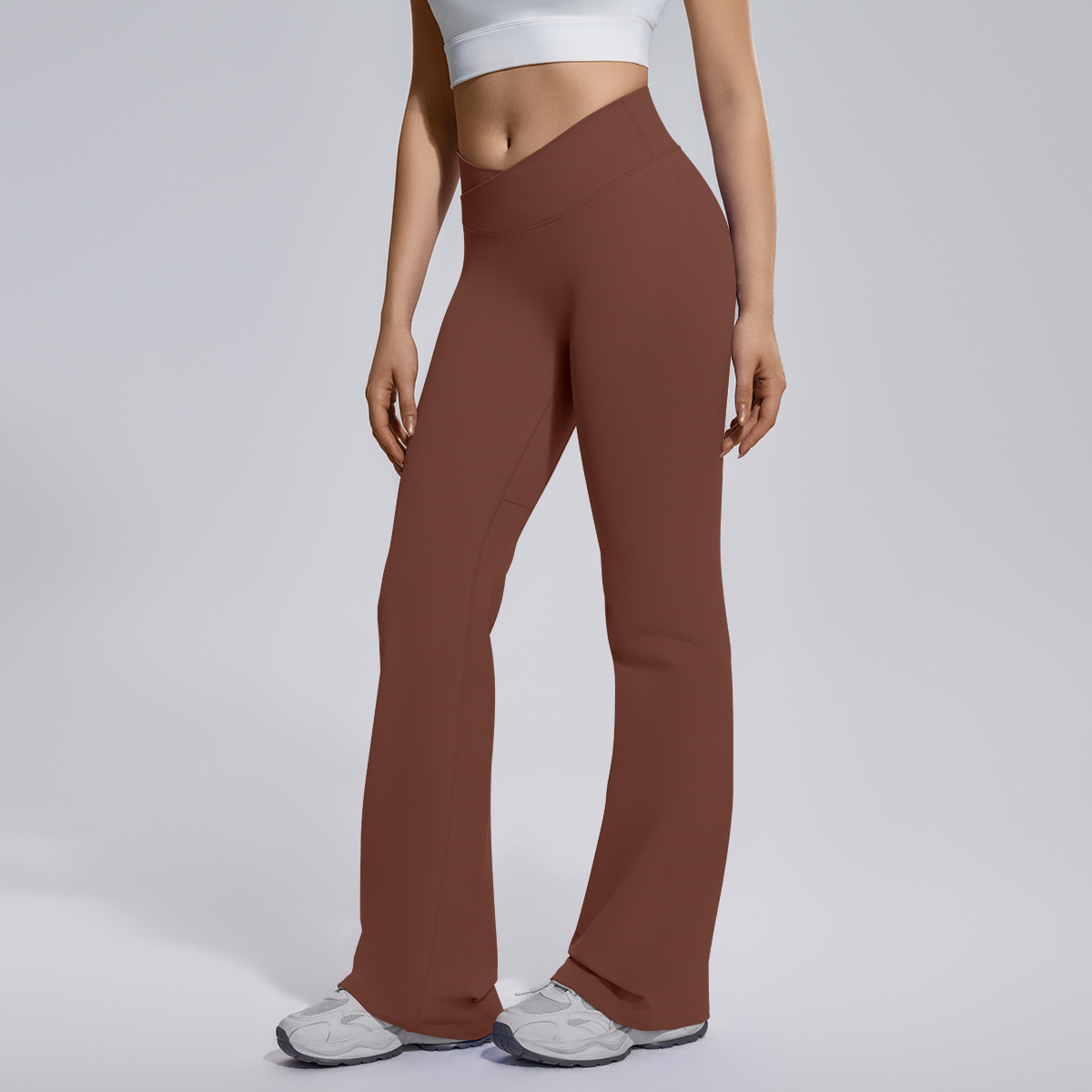 Cross-border sin costuras, piernas anchas, cintura cruzada, caderas, abdomen elástico, pantalones de boquilla, ropa de yoga para mujeres