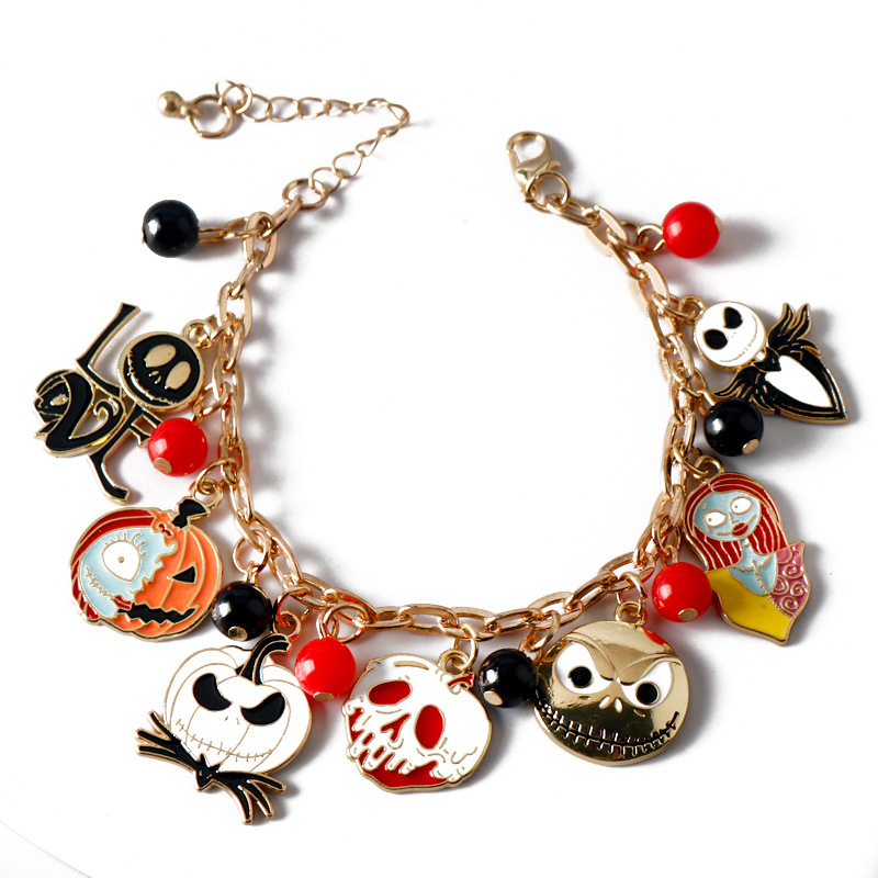 Halloween Charm Bracelet With Spider Pumpkin Skull And Diamonds_voghion.com