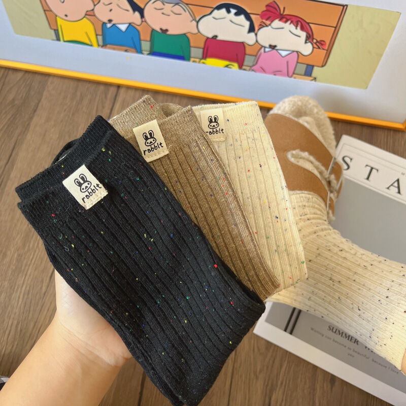 Warm Autumn Brown Cloud Rabbit Socks for Women, Mid-Calf Korean Style College Style Ins Label Stacked Socks, Zhuji Socks