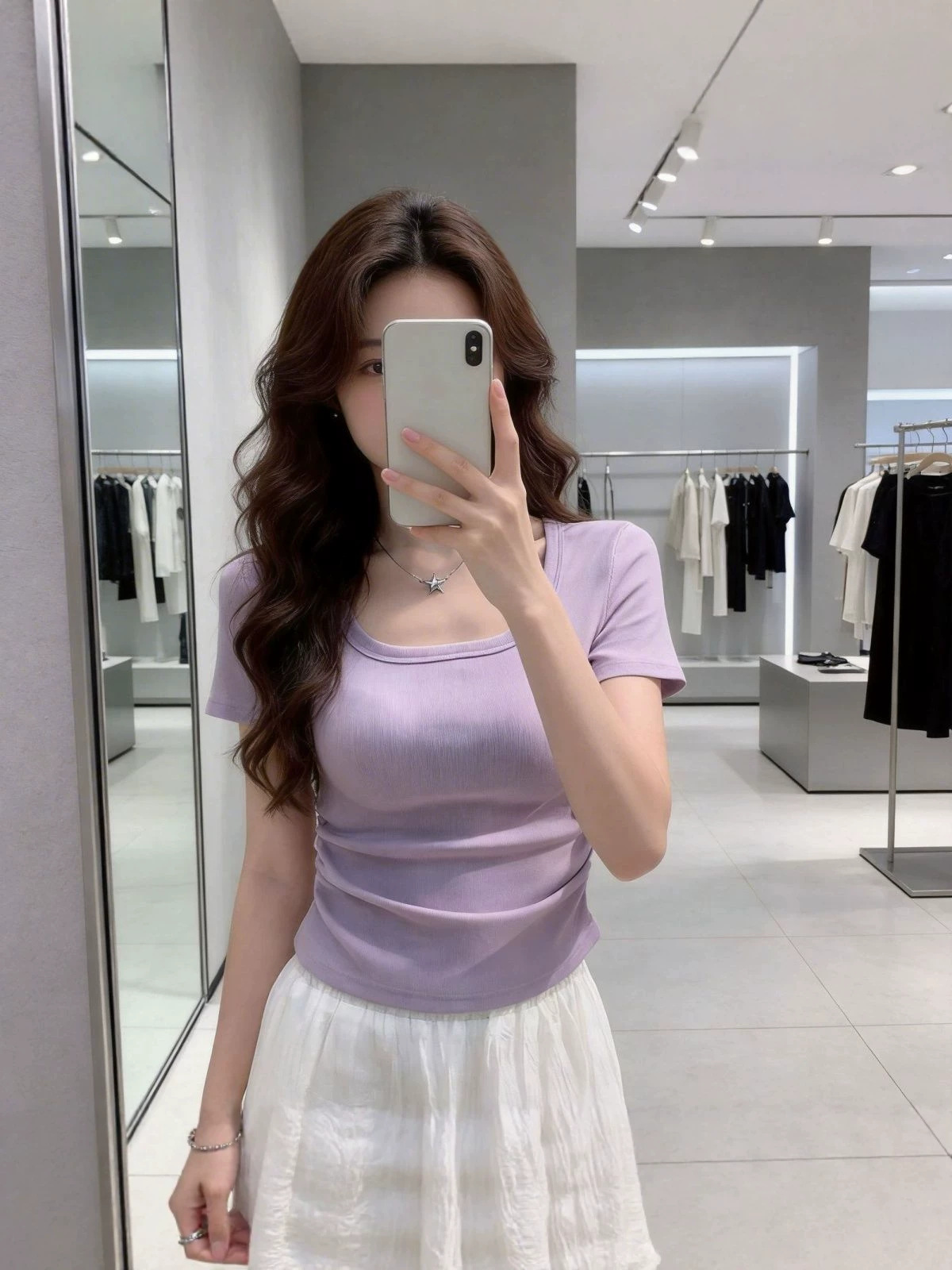 Purple Sexy Hot Girl Square Neck Design Short-Sleeved T-Shirt for Women 2026 Summer New Style Slim Fit and Stunning Top