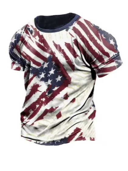 American Flag Street Style Men's 3D Printed T-Shirt Vintage American Independence Day T-Shirt Round Neck
