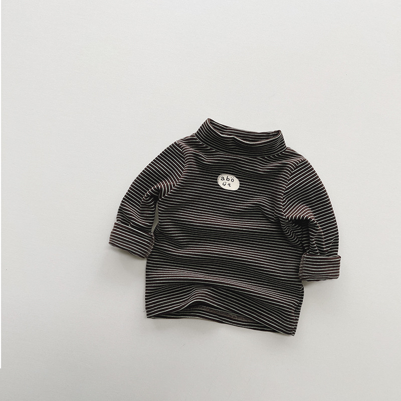 Camisa de fondo forrada de lana cálida para niños a rayas estampada Mori Top niñas moda coreana ropa para niños invierno