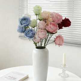 仿真花3头雪山玫婚礼布置花排路引造景拍摄花人造花假花花卉