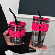 网红字母杯水杯玻璃杯吸管杯新款双饮杯现货夏凉杯礼品杯咖啡杯