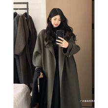 送腰带胖mm长款宽松慵懒风加厚款呢子大衣秋冬季新款大码毛呢外套