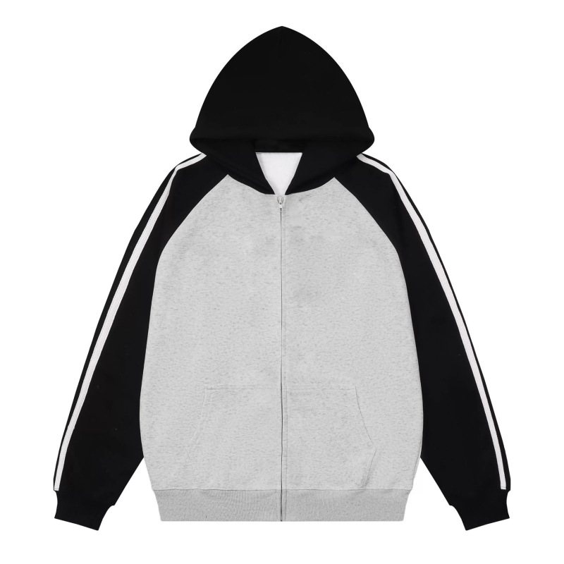 Southeast Asia Cross-Border Spring and Autumn Cotton Blend Milk Silk Hooded Cordless Raglan Three-Stripe Cardigan Sweatshirt Top