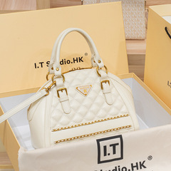 Women's 2024 New Trendy Summer Large Capacity Leather Handbag with Single Shoulder and Crossbody Shell Bag for Stylish Moms