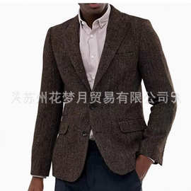 新款亚马逊男士复古西装男士人字纹单外套男式西装修身大码演出服