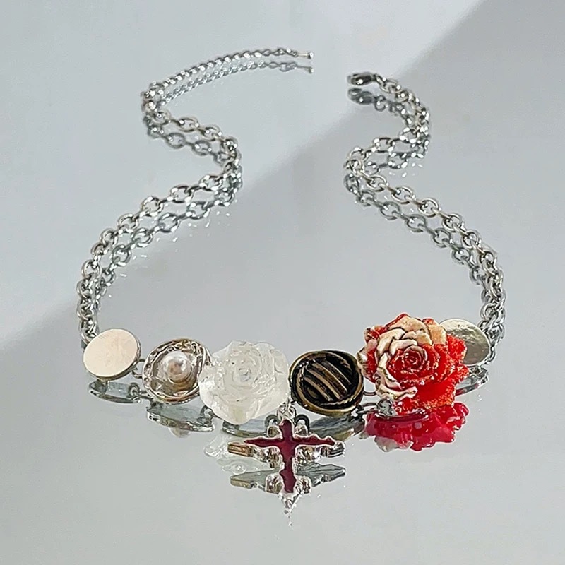 cable chain Chain Type 1 Piece Quantity Daily Occasion Alloy, Titanium Steel Material Simple Style Cross Flower Alloy Titanium Steel Cable Chain Pendant Necklaces Wholesale