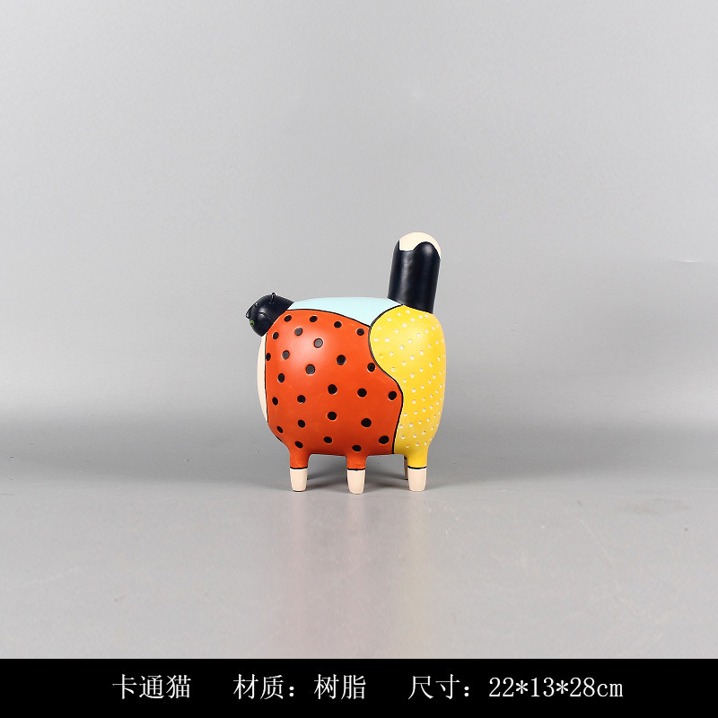 モダンでシンプルなかわいいペットの猫とクマの幾何学的な動物の装飾品北欧ホームモデルルームワインキャビネット子供部屋の装飾|undefined