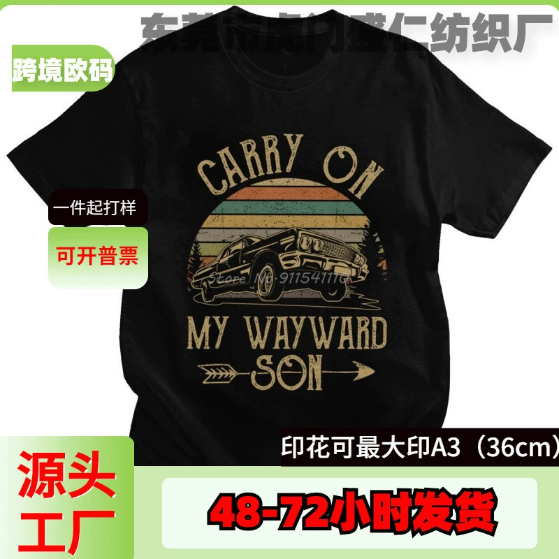 Хлопковые футболки с надписью «Сверхъестественное», винтажные мужские футболки из тяжелого хлопка, трансграничные футболки