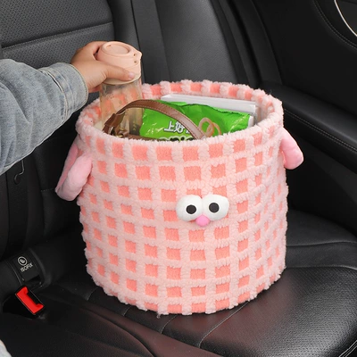 Trunk Storage Box, Plush Folding Car Storage Box, Creative and Cute Passenger Seat Organizer Box (Car storage bag/box) - pink-monster-storage-bucket