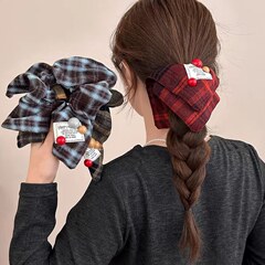 人気のカレッジスタイルの赤いチェック柄のスクエアスカーフ、怠惰な女性のためのヘアゴム、ローポニーテール、スクエアヘッドバンド、ヘッドバンド