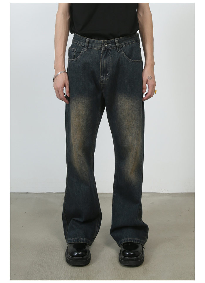 Quần jean nam ống đứng dáng suông rộng cạp vừa phong cách Hàn, vải denim giặt cổ điển — Xanh lam nhạt, Xám nhạt, Đất Sét chi tiết 6