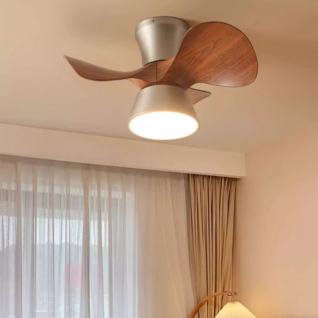 Full Spectrum Silent Fan Lamp Cream Style Creative Wood Grain Bedroom Ceiling Lamp Pastoral Style Round Fan Integrated Lamp