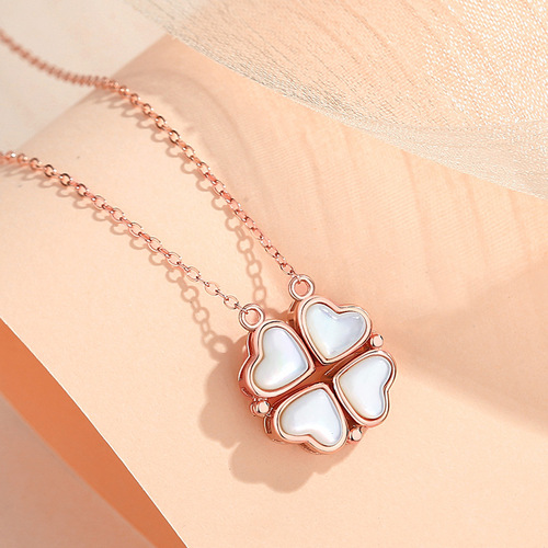 Jin Hongyu love four-leaf clover necklace for women, a two-band forest rose gold mother-of-pearl clavicle chain with a niche design