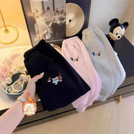 儿童加绒裤子冬季男童女童羊驼绒运动卫裤外穿保暖冬装卡通刺绣