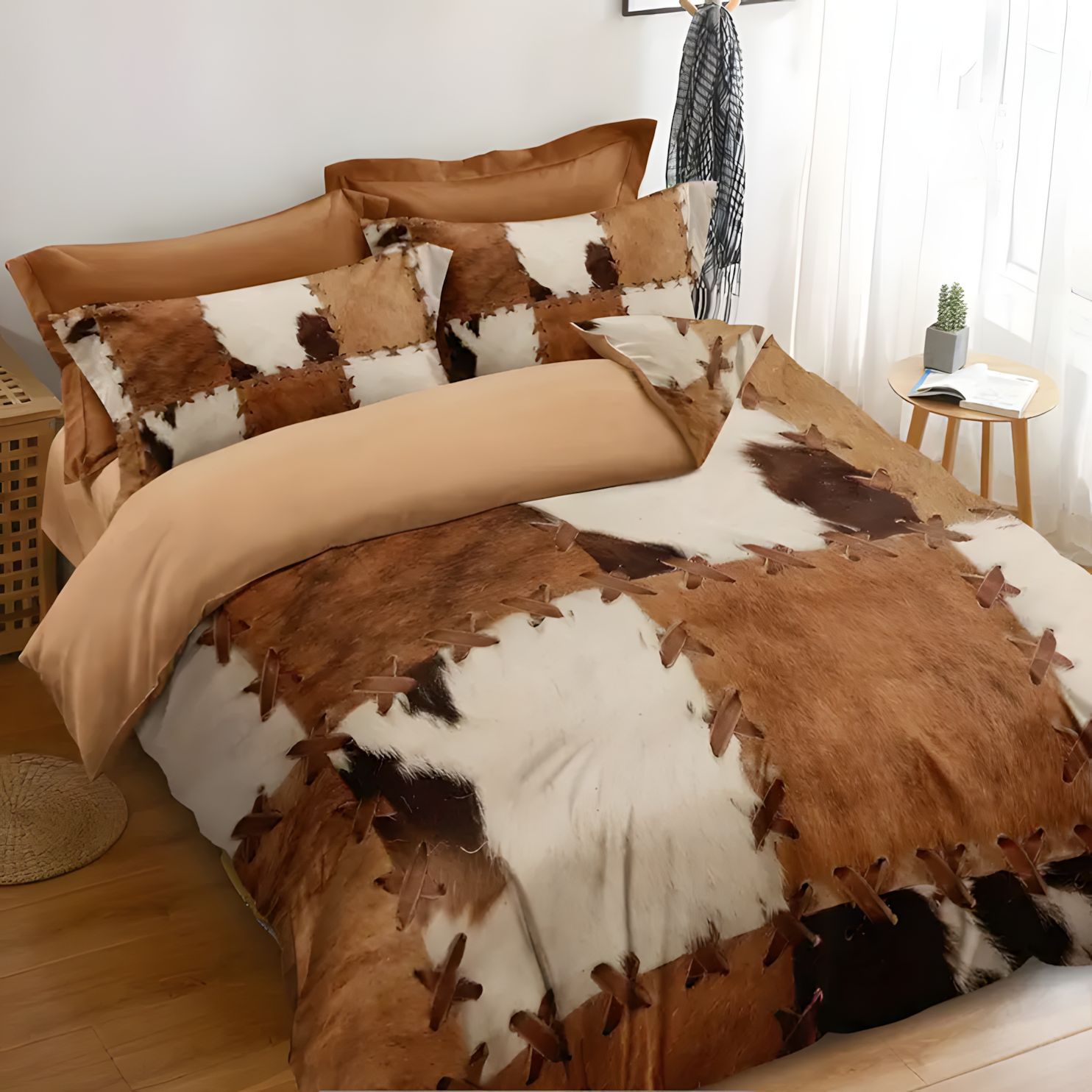 TEMU / JIT transfronterizo piel suave costura rústica kraft 3D impresión digital colcha de cama set