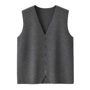100 pure cashmere V-neck wool vest men's 2023 autumn and winter four flat thickened open vest warm cut shoulder cashmere vest