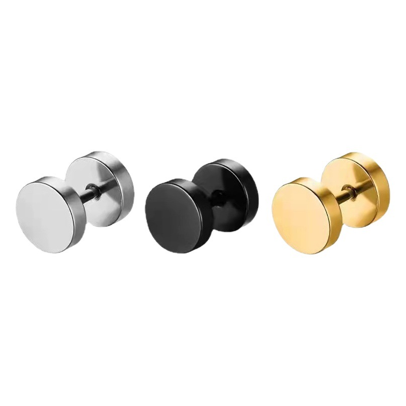 Barbell Earrings, Dumbbell I-Shaped Earrings, Light Luxury and High-End Feel, Double-Ended Round Disc Earrings, Stainless Steel Threaded Ear Clips