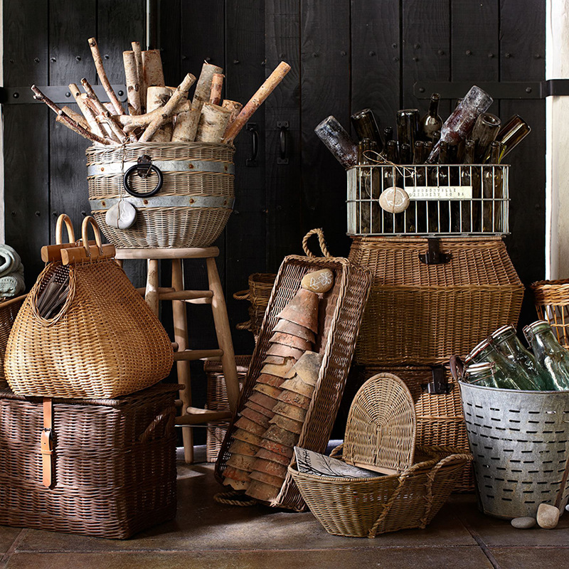Cesta de mano ratán mimbre creativo tejido a mano tamaño pequeño pastoral recogiendo almacenamiento en el hogar cesta decorativa recogiendo cesta