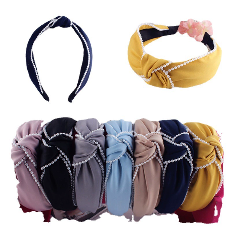 М multicoloured headband with bow, hair accessory from pearl, Korean style