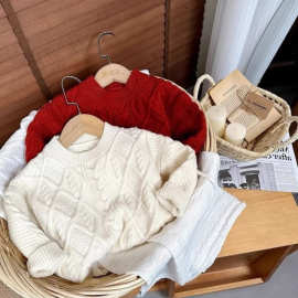 宝宝毛衣红色秋冬季色新款儿童麻花上衣安可拉红中小童新年毛衣