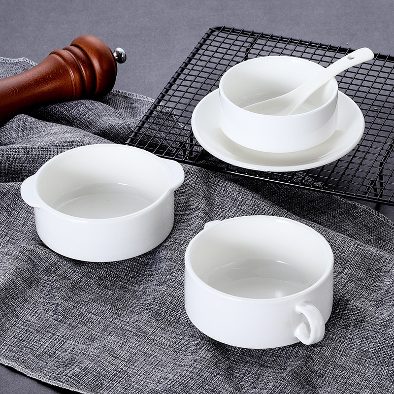 简约创意西式纯白双耳汤碗汤杯汤盅碗烘焙陶瓷餐具早餐粥碗甜品碗|undefined