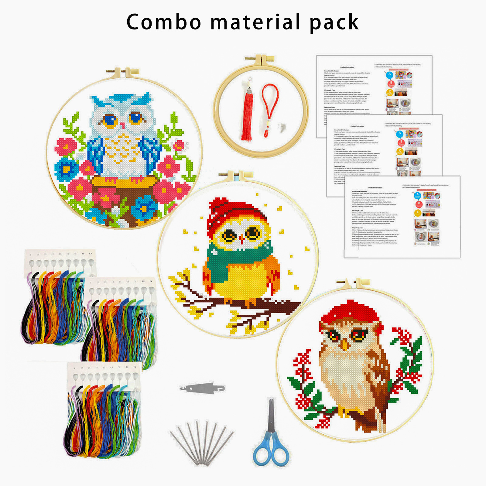 Compre una combinación de tres búhos y obtenga 1 enhebrador de piezas de hierro, 1 tijeras para niños, 1 separador de cables