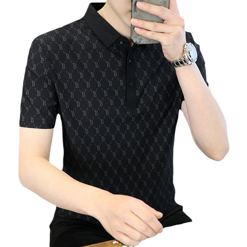 Camiseta de polo de lujo ligero sin marca para hombres verano 2024 seda de hielo coreana casual delgada camiseta de manga corta para hombres